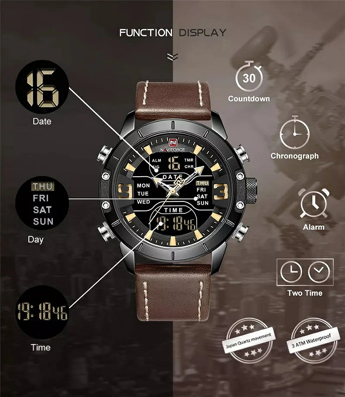 Men Dual Display Green Naviforce