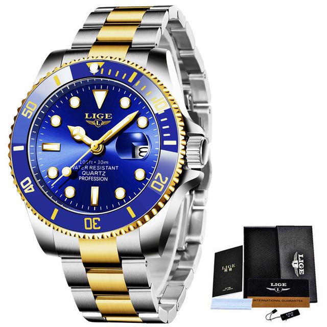 LIGE Fashion Men Watch Top Brand Luxury Stainless Steel Watches Waterproof Luminous Quartz Wristwatch